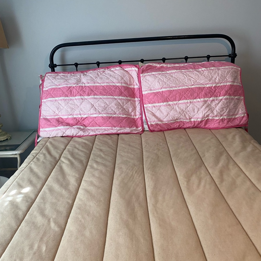 Pair of Pottery Barn Callie  Pink Stripes Quilted Pillow shams